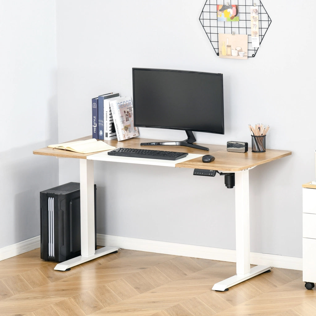 Scrivania lineare elettrica regolabile in altezza con 4 memorie piano 140 × 70 cm in ferro bianco per ufficio