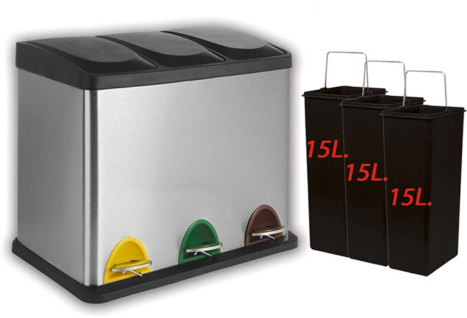 Pattumiera Differenziata Logica in Acciaio Inox 45 Litri 3 Scomparti Artex