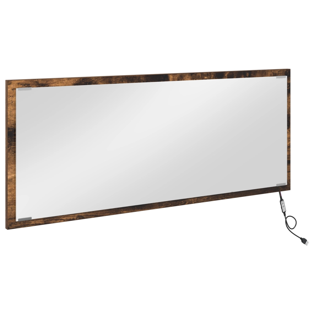 Specchio da bagno LED Rovere affumicato 90x8,5x37 cm Legno ingegnerizzato