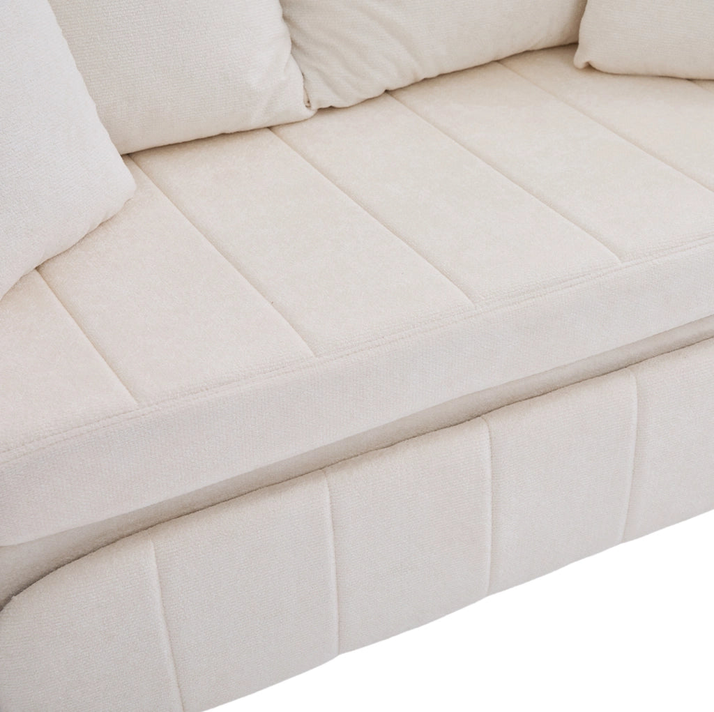 Divano letto multifunzione in ciniglia beige; convertibile; 139x83x58 cm