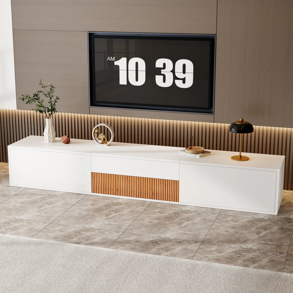 Mobile tv moderno 180 cm bianco con supporto proiettore; installazione sospesa o a terra