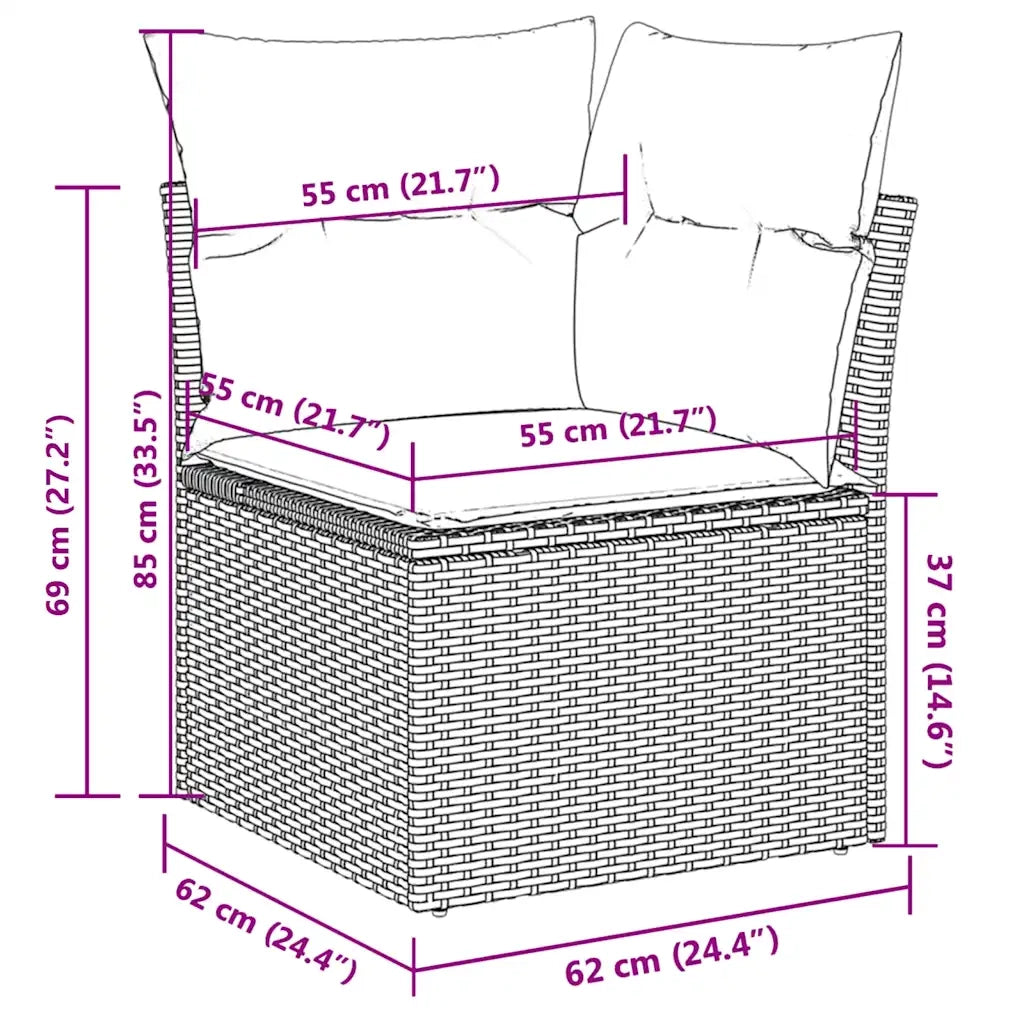 Set Divani da Giardino 10pz con Cuscini in Polyrattan Marrone