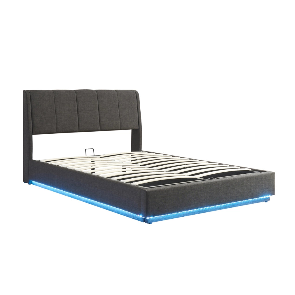 Letto Contenitore Tröstiar con Apertura a Ribalta e Luce LED Letto Matrimoniale 160x200 cm Nero [en.casa]