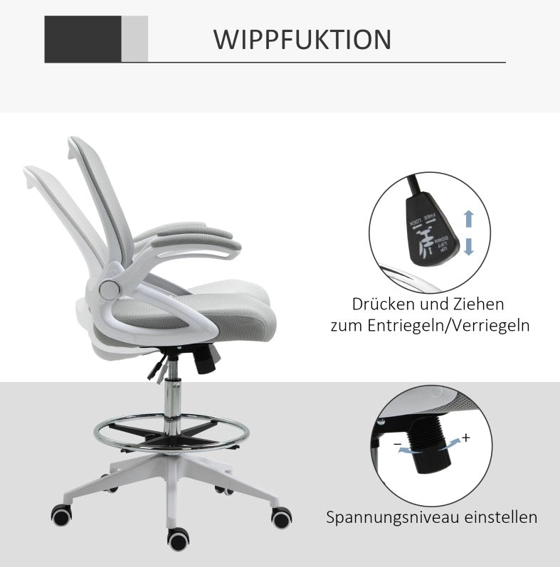 Sedia da ufficio ergonomica grigio chiaro con poggiapiedi