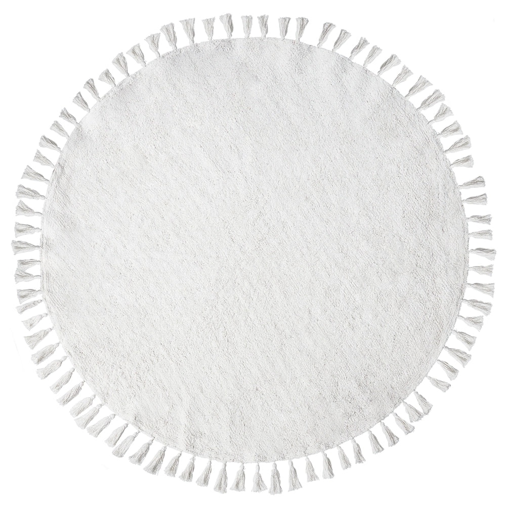 Tappeto rotondo in cotone bianco 120 cm stile boho per soggiorno e cameretta