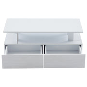 Tavolino da caffè con 2 cassetti; LED - per soggiorno - 100×50×42 cm - bianco
