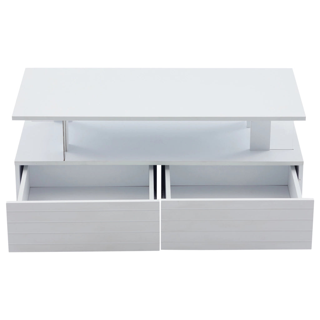 Tavolino da caffè con 2 cassetti; LED - per soggiorno - 100×50×42 cm - bianco