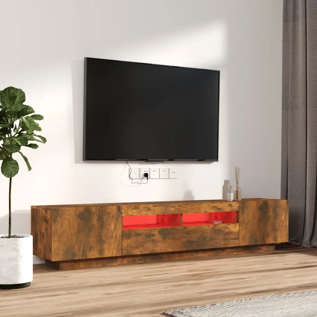 Set Mobili TV 2pz con Luci LED Rovere Fumo in Legno Multistrato 3120170