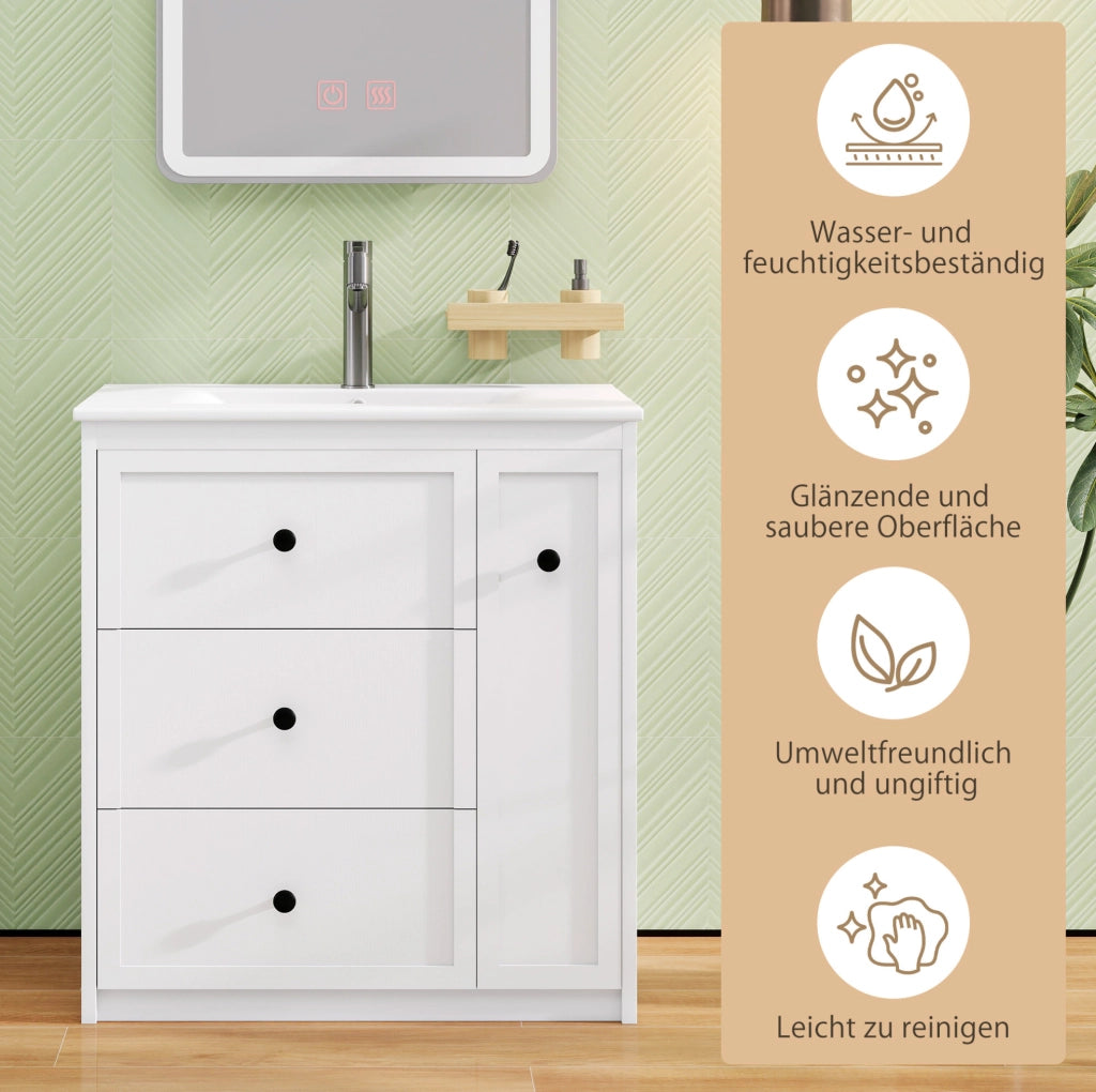 Mobile lavabo da bagno 76x46x82 cm con lavabo in ceramica e 4 cassetti
