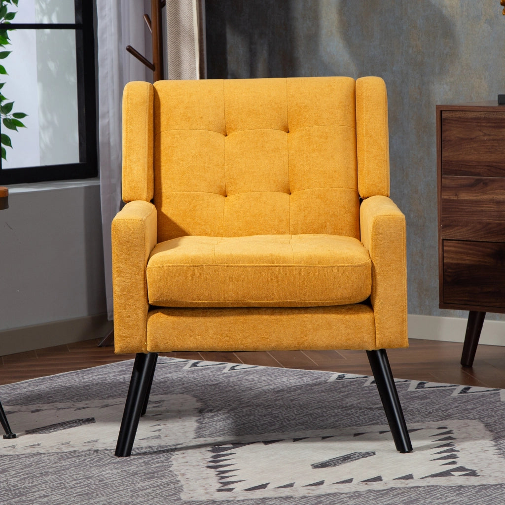 Fauteuil set da 2 con cuscini ad alta densità e tufting, gambe in legno massello giallo per soggiorno e home office