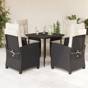 Set da Pranzo da Giardino 5 pz Nero con Cuscini in Polyrattan 3212723