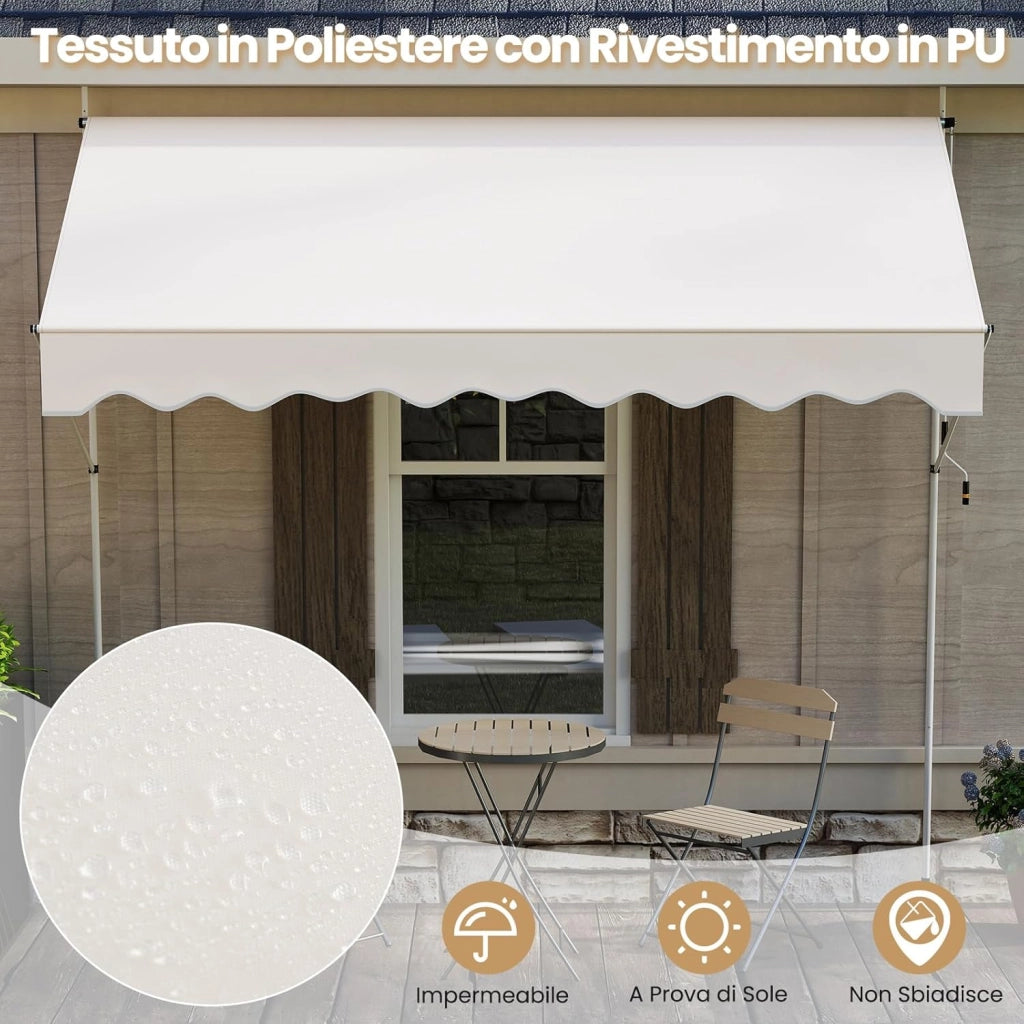 Tenda da Sole a Morsetto, Regolabile in Altezza e Inclinazione con Manovella, Telo Impermeabile e Resistente ai Raggi Solari e Telaio Antiruggine, Tenda Retrattile Senza Foratura (3M,Bianco)