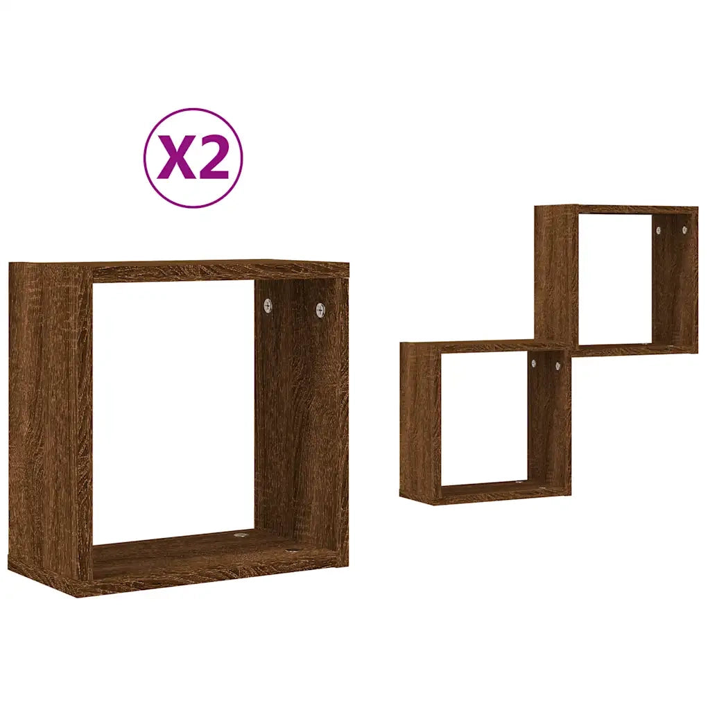 Mensole a Cubo 2 pz Rovere Marrone 30x15x30 cm