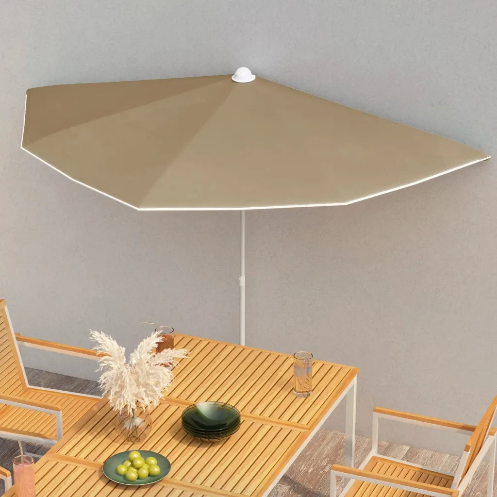 Ombrellone Semicircolare da Giardino-Ombrello da balcone con Palo 180x90 cm Tortora