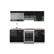 Vicco Cucina componibile Nero lucido/bianco 200 cm , PL Rovere
