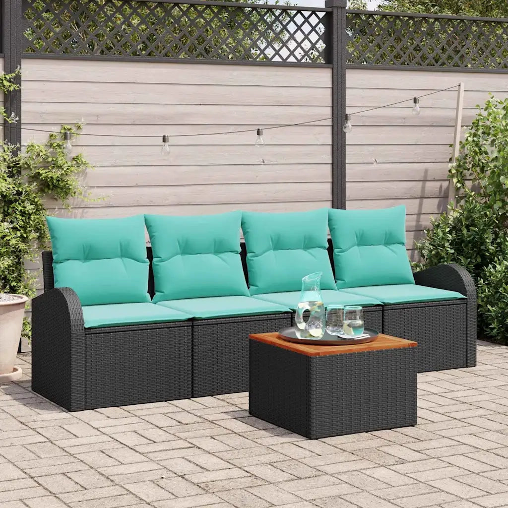 Set Divano da Giardino 5 pcs Nero e Turchese polyrattan 3356184