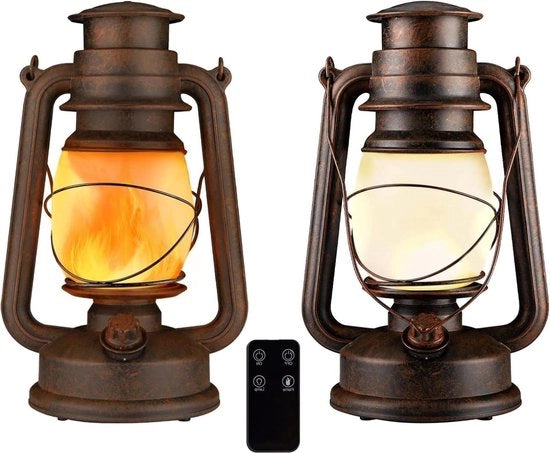Lanterna a batterie con 2 lampade per esterno - Fiamma lampeggiante - Con telecomando - Resistente al tempo - Decorazione per feste, casa, giardino, campeggio