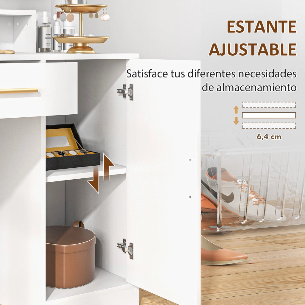 Cassettiera da trucco con specchio LED e sgabello ¨C zephmum ¨C bianco 60x40x