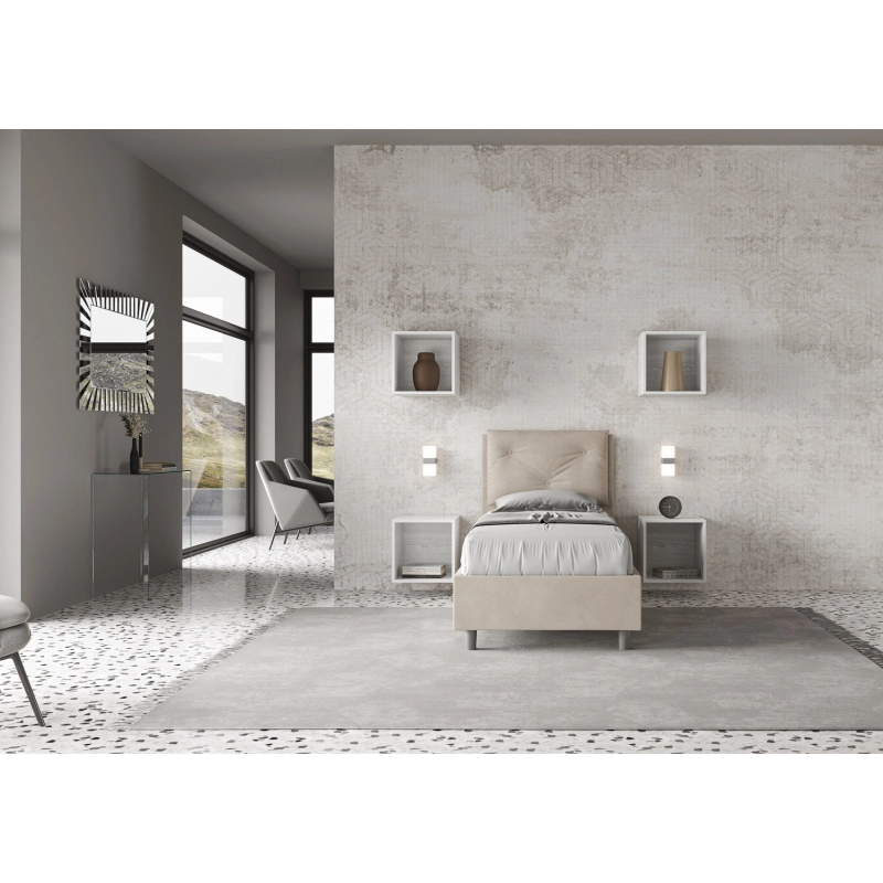 Letto imbottito Singolo 80x210 cm Appia - Con rete,Microfibra,Sabbia
