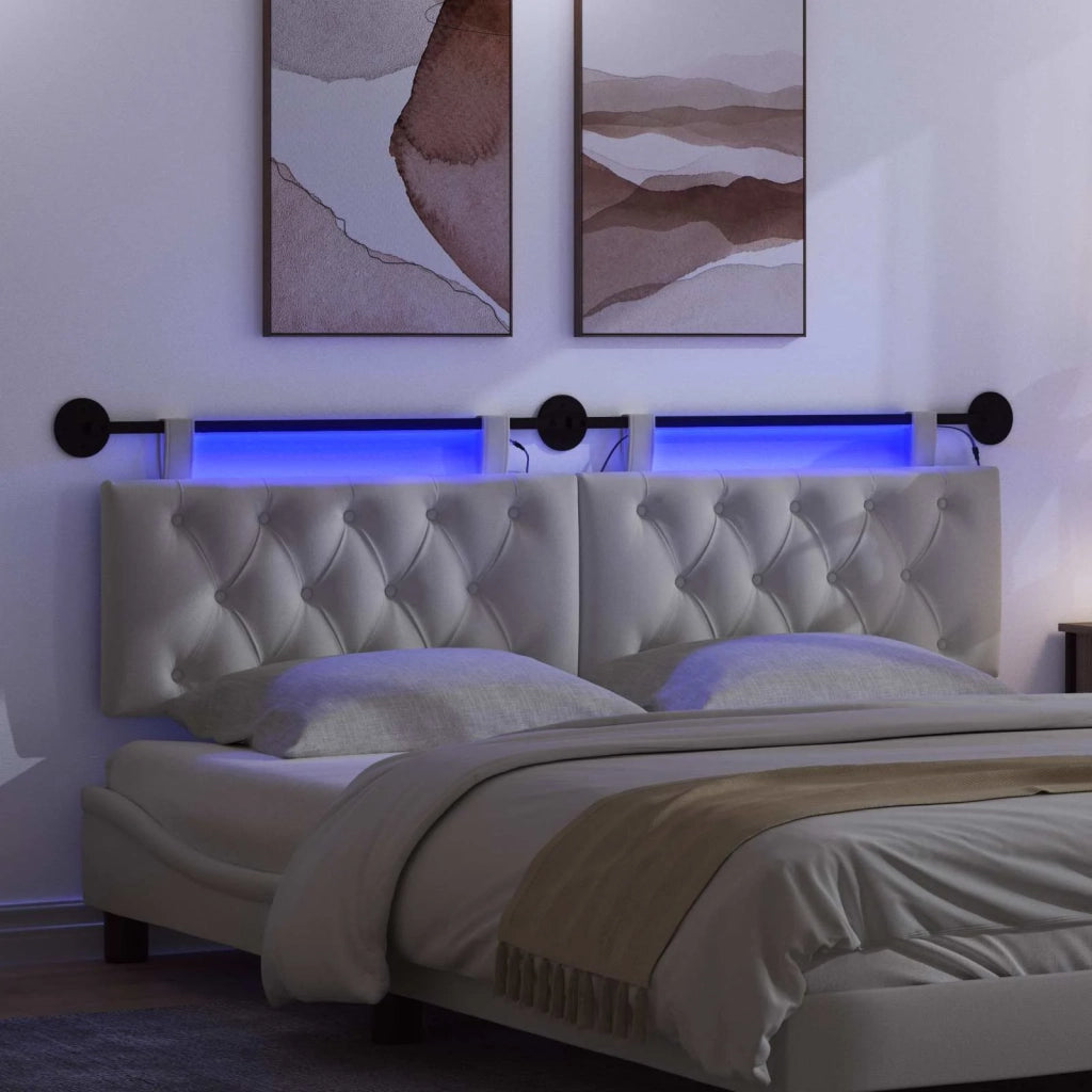 Testiera sospesa Con luce LED Bianco Tessuto