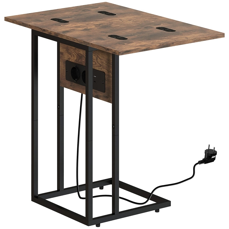 TAVOLO Laterale Pieghevole ed Estendibile 39x29 cm Legno e Metallo Marrone