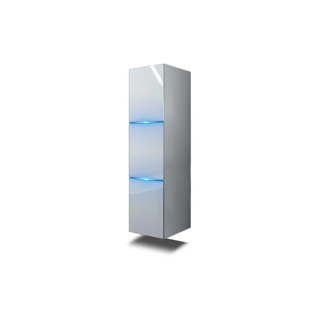 Set di mobili da bagno bianchi collezione OWL. Colonna, mobile sotto lavabo, specchio, sifone e led.