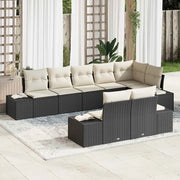 Set Divano da Giardino 8 pcs Nero e Crema Poly Rattan