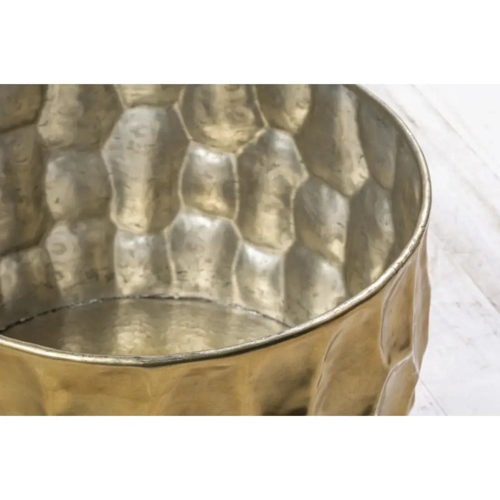 Tavolino basso TRIANE dorato 55 cm – Alluminio martellato design scolpito