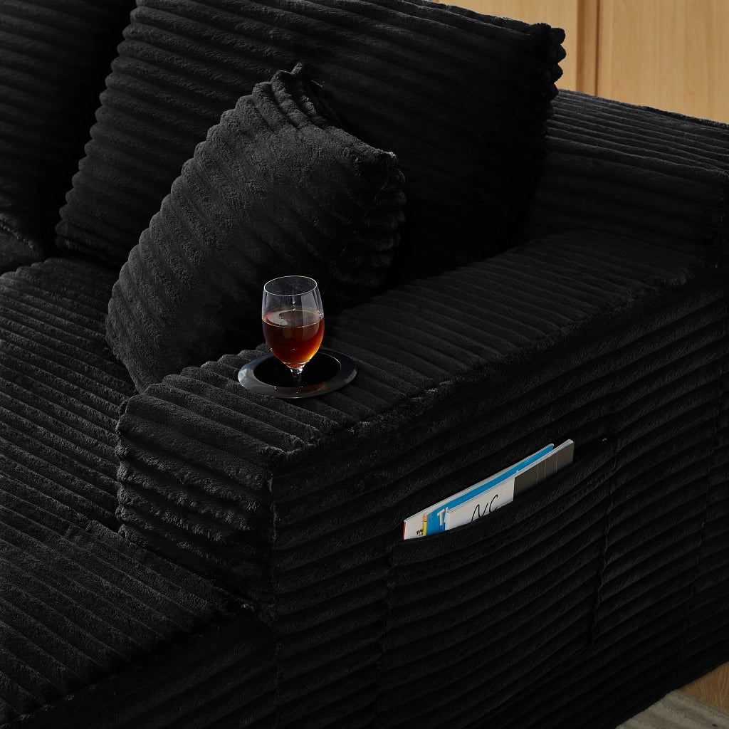 Divano modulare a U in velluto a coste per soggiorno senza montaggio con seduta profonda e design ergonomico nero