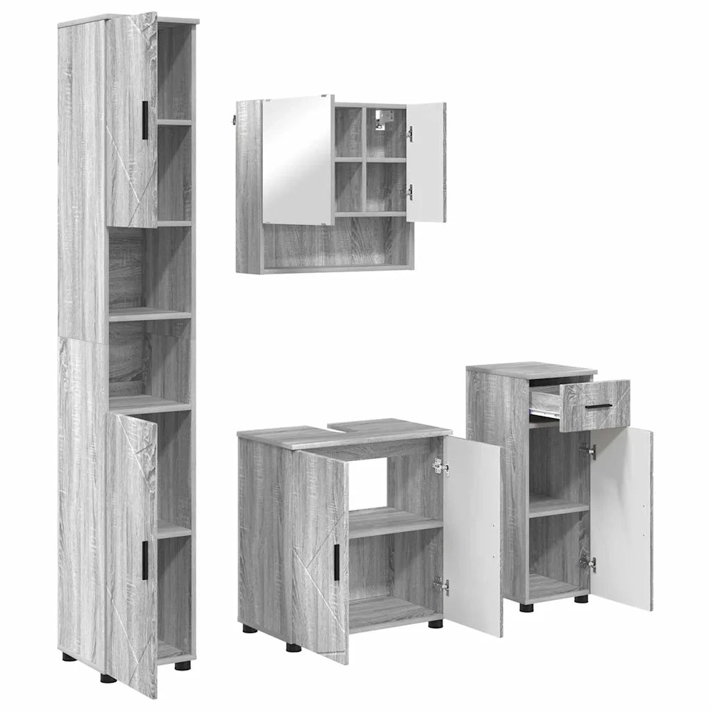 Set di mobili per il bagno con cassetto 4 pcs Grigio Sonoma 3392979