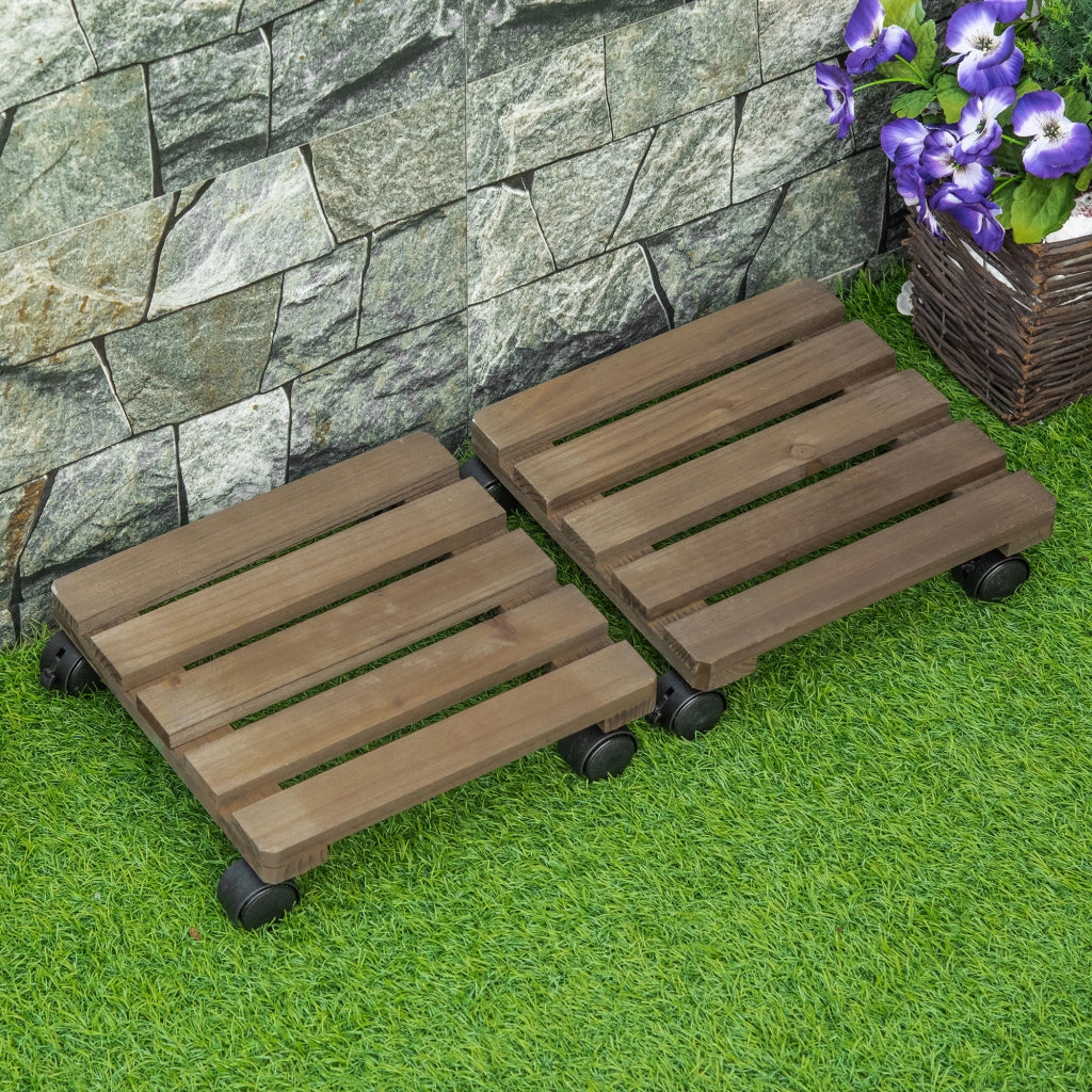 Supporto per piante con ruote in legno ¨C zephmum ¨C marrone scuro 50 kg