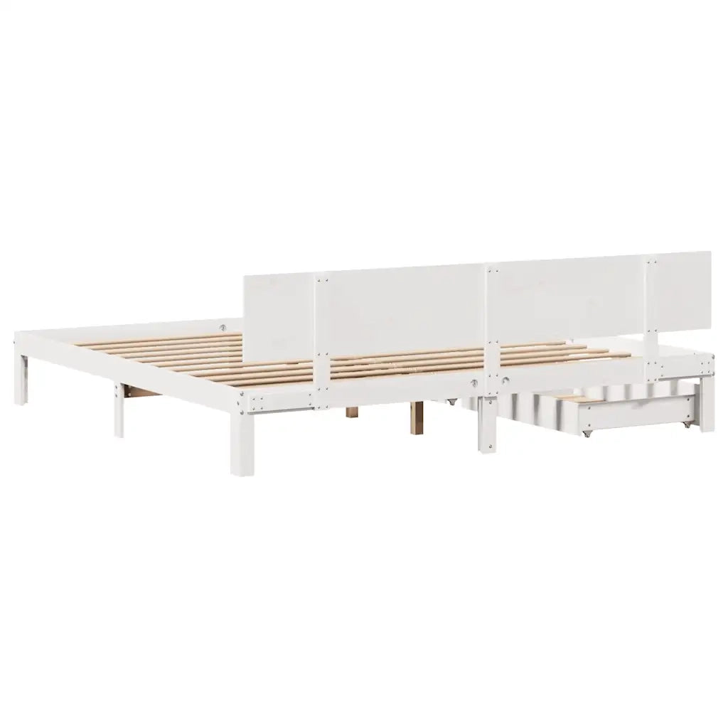 Giroletto con Cassetti-Struttura Letto con contenitore Bianco 180x200 cm Legno Massello di Pino 822295
