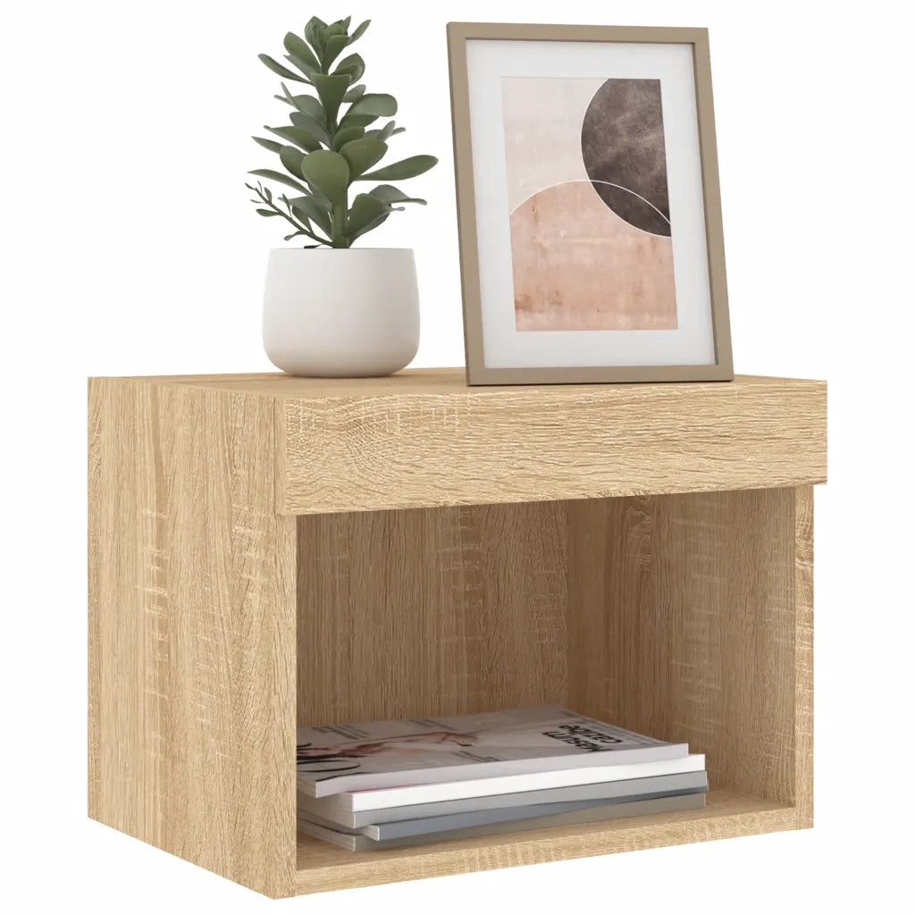 Comodini con Luci LED a Parete 2pz Rovere Sonoma 837118