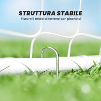 Porta da Calcio per Giardino 301x120x200 cm con 6 Picchetti a U in PE e Metallo Epossidico Bianco