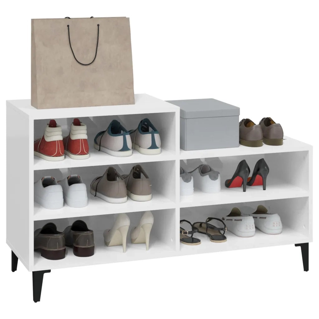 Scarpiera-Scaffale per scarpe Bianco Lucido 102x36x60 cm in Legno Multistrato 523832