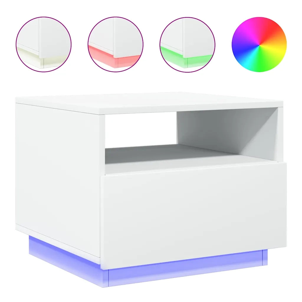 Tavolino da Soggiorno con Luci LED-Tavolino da Salotto-Tavolo Bianco 50x49x40 cm