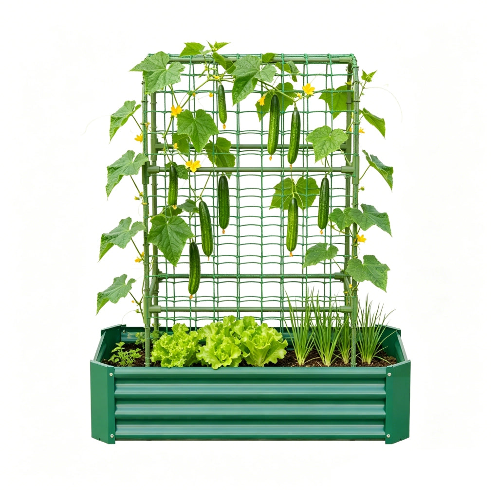Fioriera rialzata con griglia 120x60x150 cm in metallo verde per terrazza