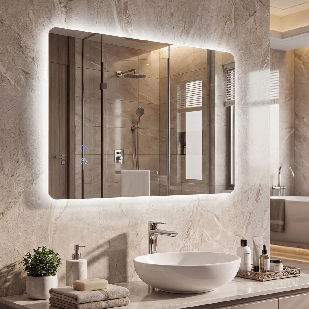 Specchio led bagno rettangolare parete retroilluminato luminosit¨¤ regolabile touch, Specchio vetro temperato memoria anti-appannamento 70 x 50 cm