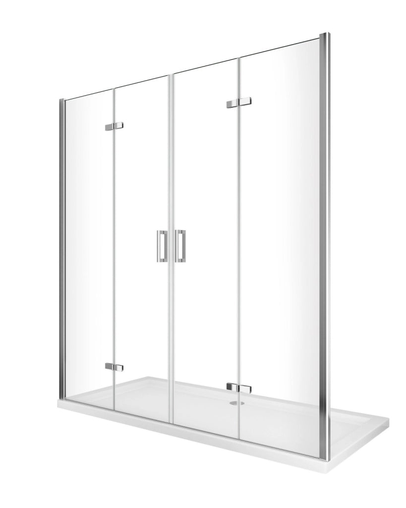 Porta doccia a libro quattro ante, apertura centrale, cristallo 6mm trasparente, h190 Sicena Rasac Trasparente 6mm,170 cm