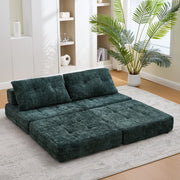 OKWISH Divano Letto Pieghevole con Schienale e Cuscini per Testa e Zona Lombare, Salvaspazio, Ciniglia Verde Smeraldo
