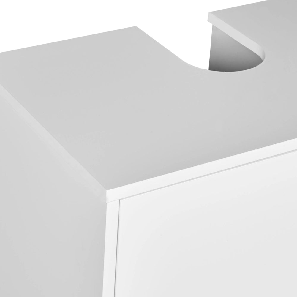 Mobile lavabo Bamboo MDF con gambe in legno di pino scaffali e spazio di archiviazione, arredamento per bagno bianco e legno chiaro