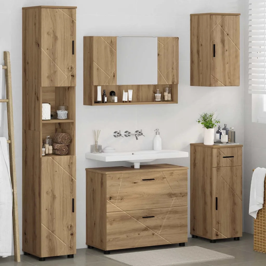 Set di mobili per il bagno con porta 5 pcs Rovere artigianale 3393082