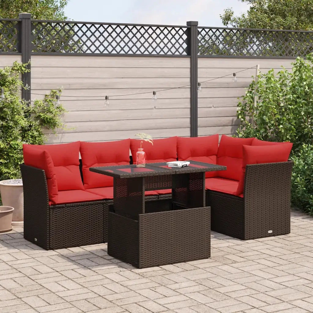 Set Divano Giardino 6 pz con Cuscini Marrone Polyrattan Acacia 3326165
