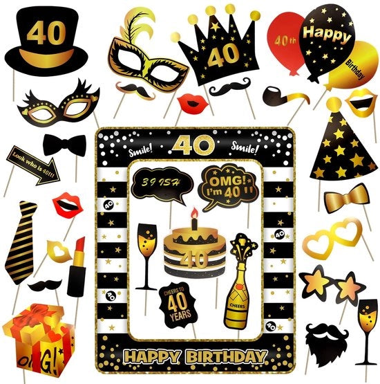 Kit di decorazione per festa foto - 31 pezzi - Struttura gonfiabile - Accessori divertenti - Decorazione da assemblare - Compleanno - Scatola robusta - Decorazioni per feste