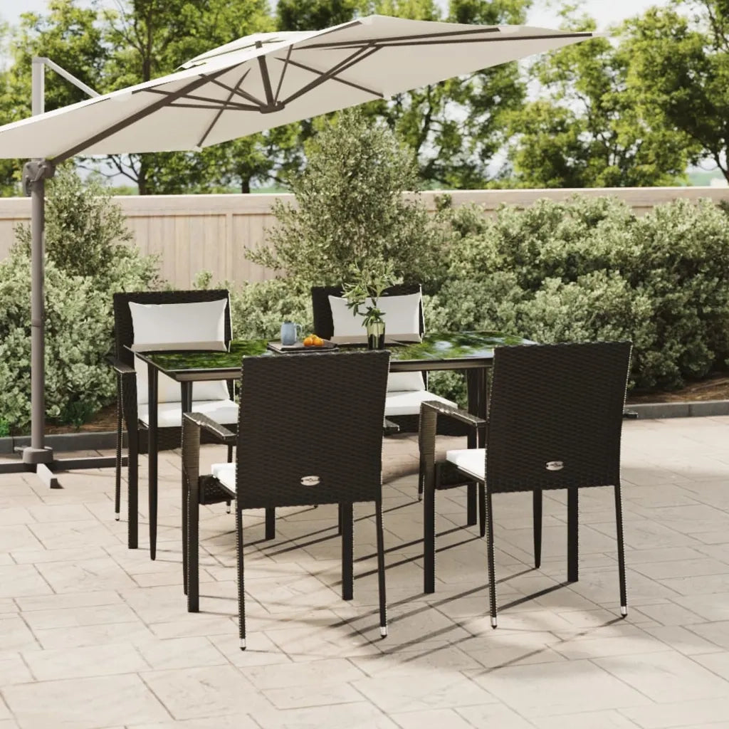 Set da Pranzo da Giardino 5 pz Nero con Cuscini in Polyrattancod mxl 76439