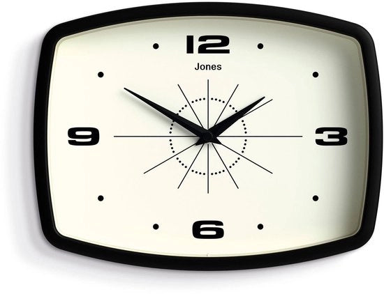 Orologio da parete rettangolare in stile retro | 25 cm | Nero | Design mid-century modern per cucina, soggiorno o ufficio