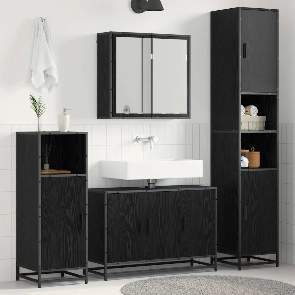 Set di mobili per il bagno 3 pcs Rovere Nero Legno multistrato