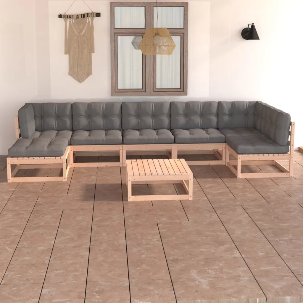 Set Salotto Giardino 8 pz Cuscini Antracite Legno Massello Pino 3076749