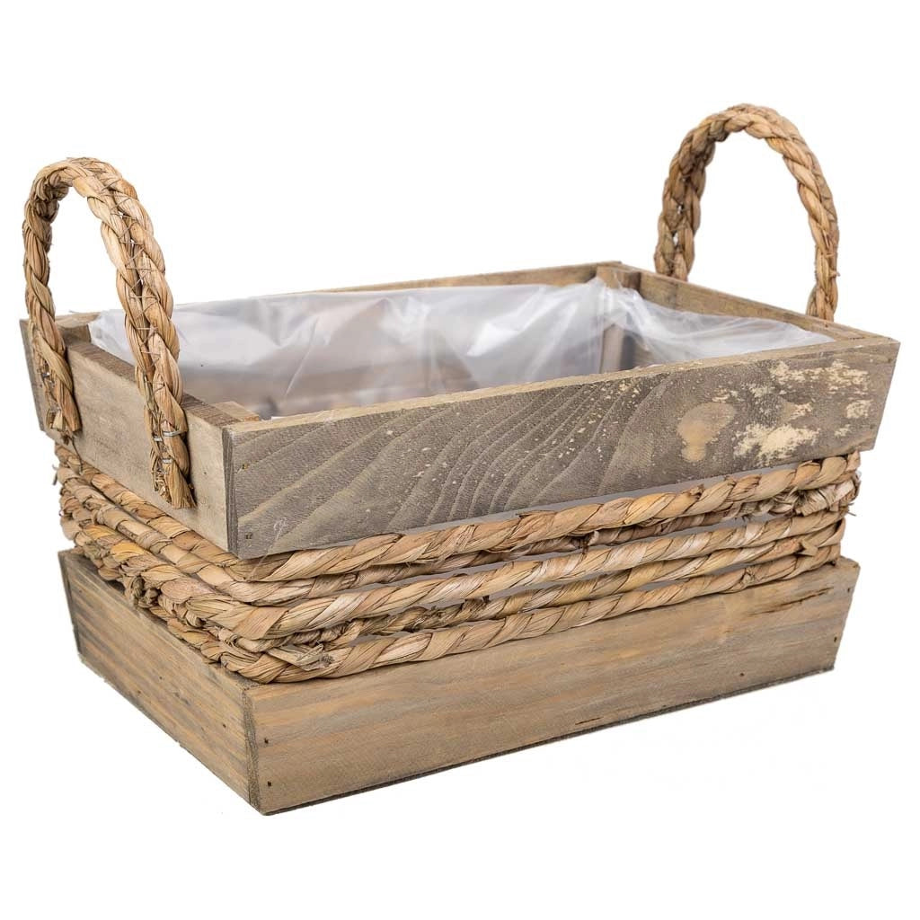 Cesto in legno e corda con manici marroni 29x19x14h