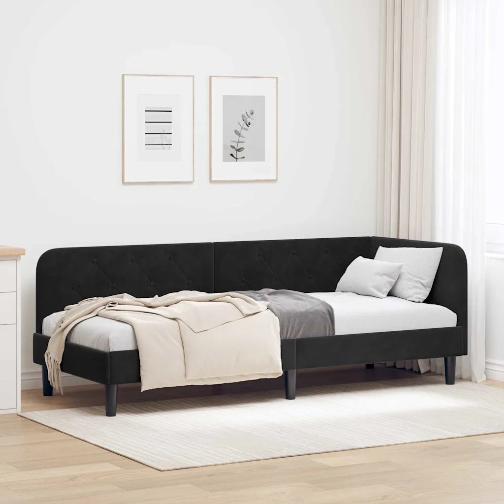 Cornice del letto ad angolo Nero 80 x 200 cm Velluto